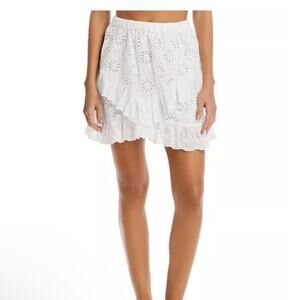 Shoshanna Daisy Eyelet Ruffled Mini Skirt Sz S White Cotton Beach Vacation Swim